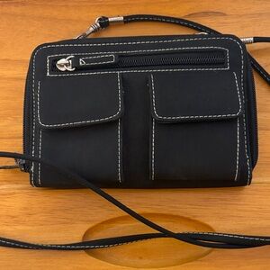Black Crossbody Wallet with White Stitching